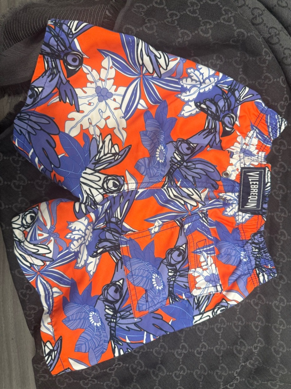 Vilebrequin Orange, Blue & White Floral Kids Swim Trunks